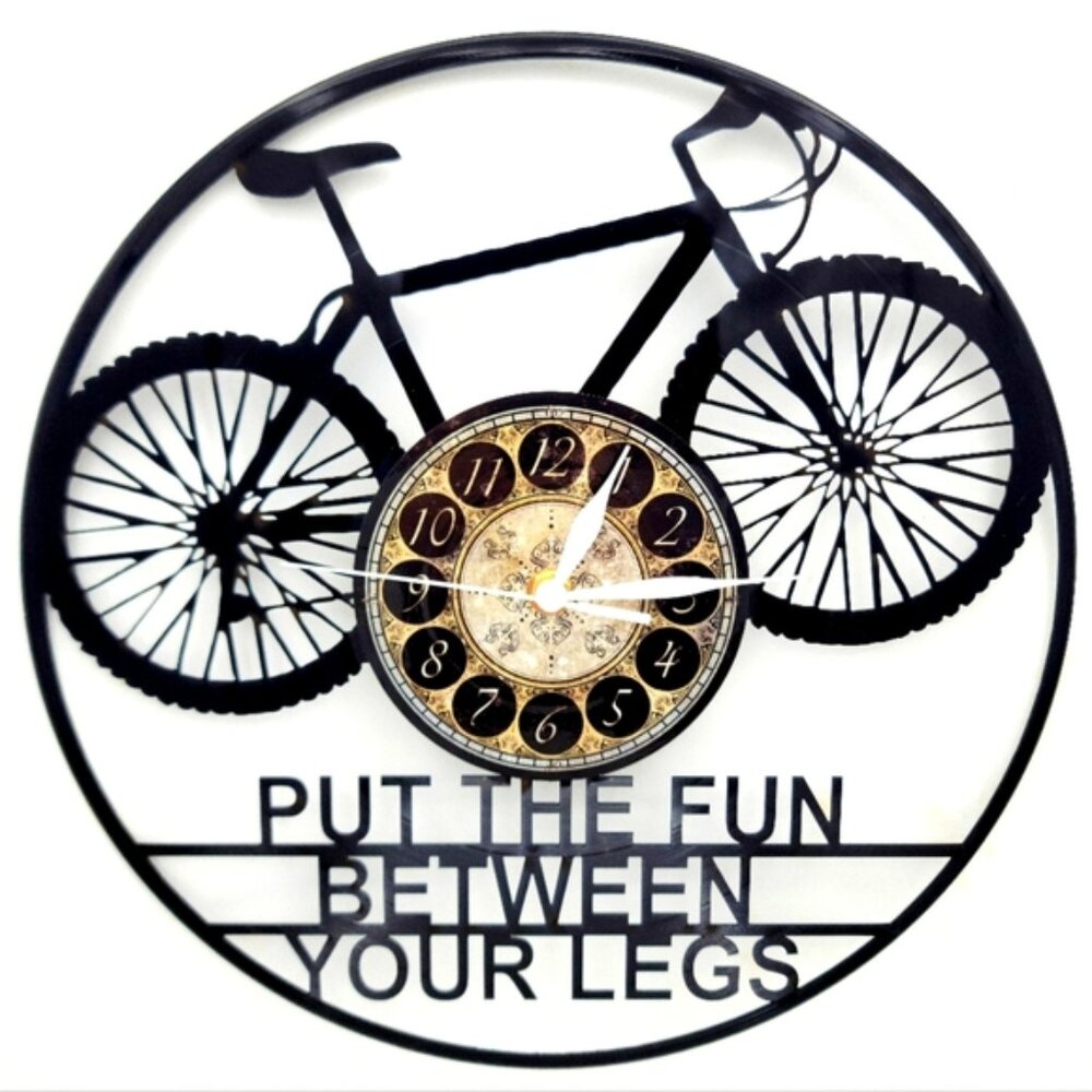 BIKE FUN vinyl record clock cycling wall art gift